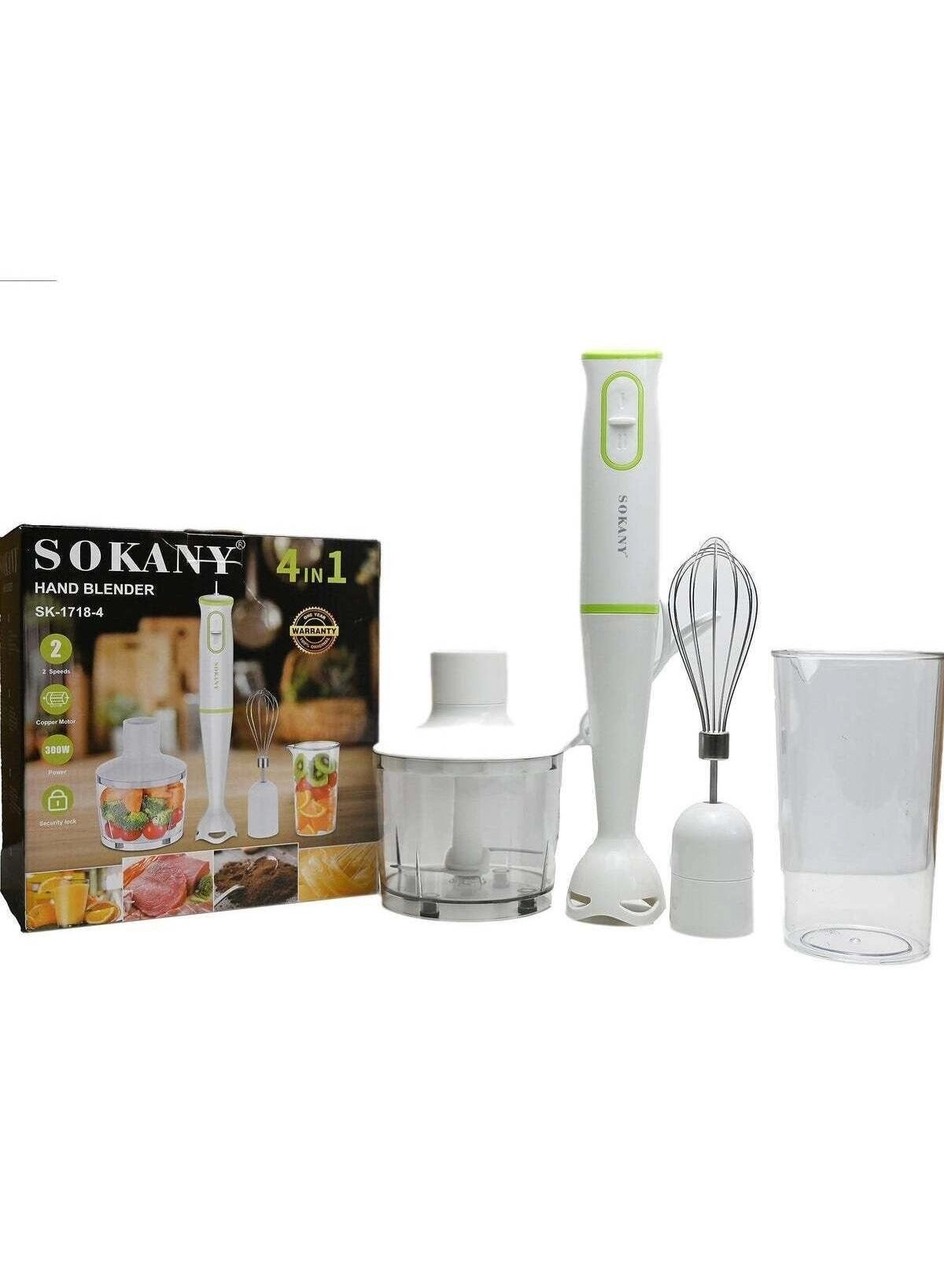 SOKANY Hand Blender - 4-in-1 set (chopper, grinder, whisk, beaker) Stainless steel blades Ergonomic design