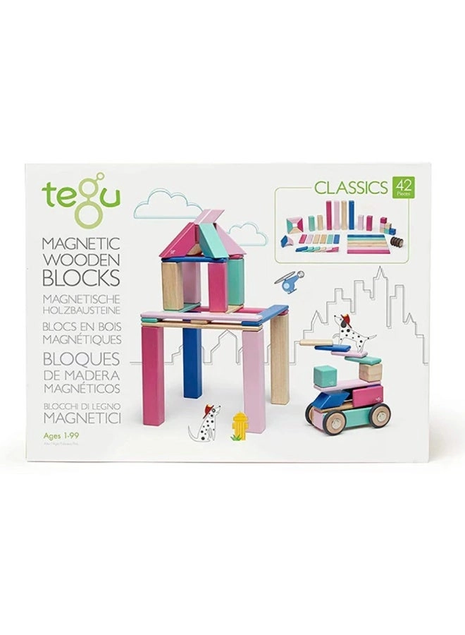 Magnetic Wooden Block Building Set - 42 pcs