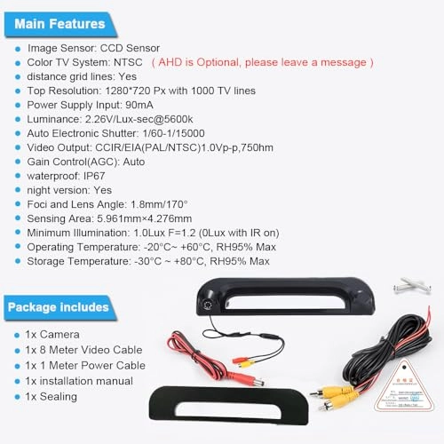 Rear View Mirror Monitor - 4.3 Inch Wired + Brake Light Camera - 1280 x 720 Night vision