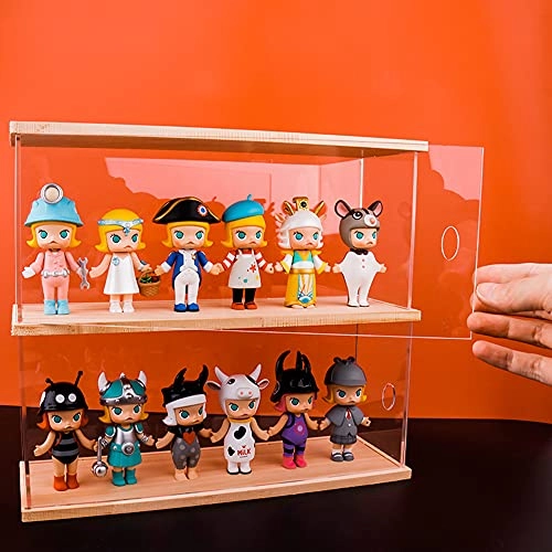 2-Level Clear Acrylic Display Case - 2-layer Dustproof Walnut