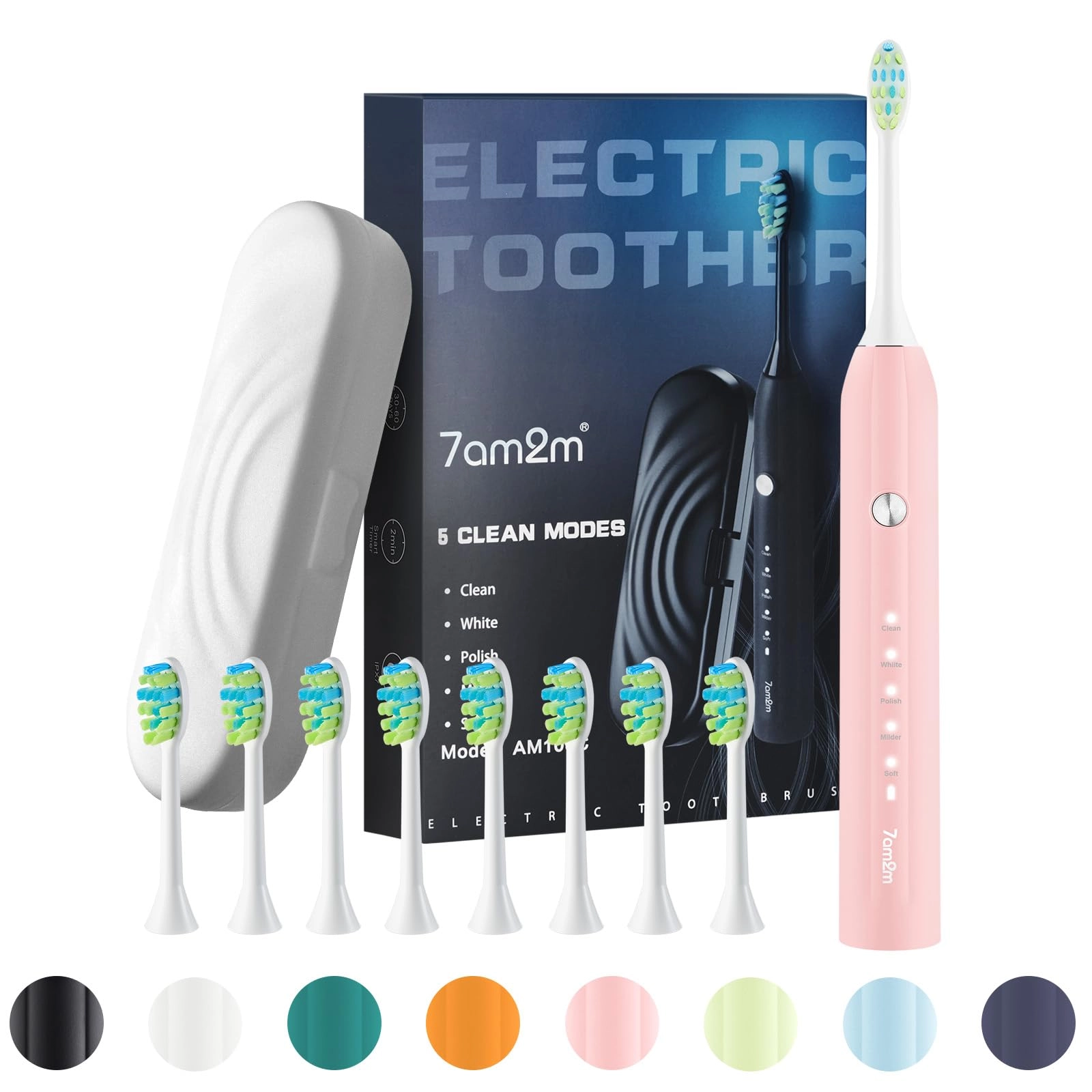 Sonic Electric Toothbrush - 8 Heads 5 Modes Midnight Black