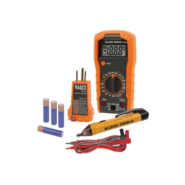 Klein Tools MM300 - 600V AC/DC 10A + NCVT1P - 50-1000VAC + RT105 - Receptacle Tester