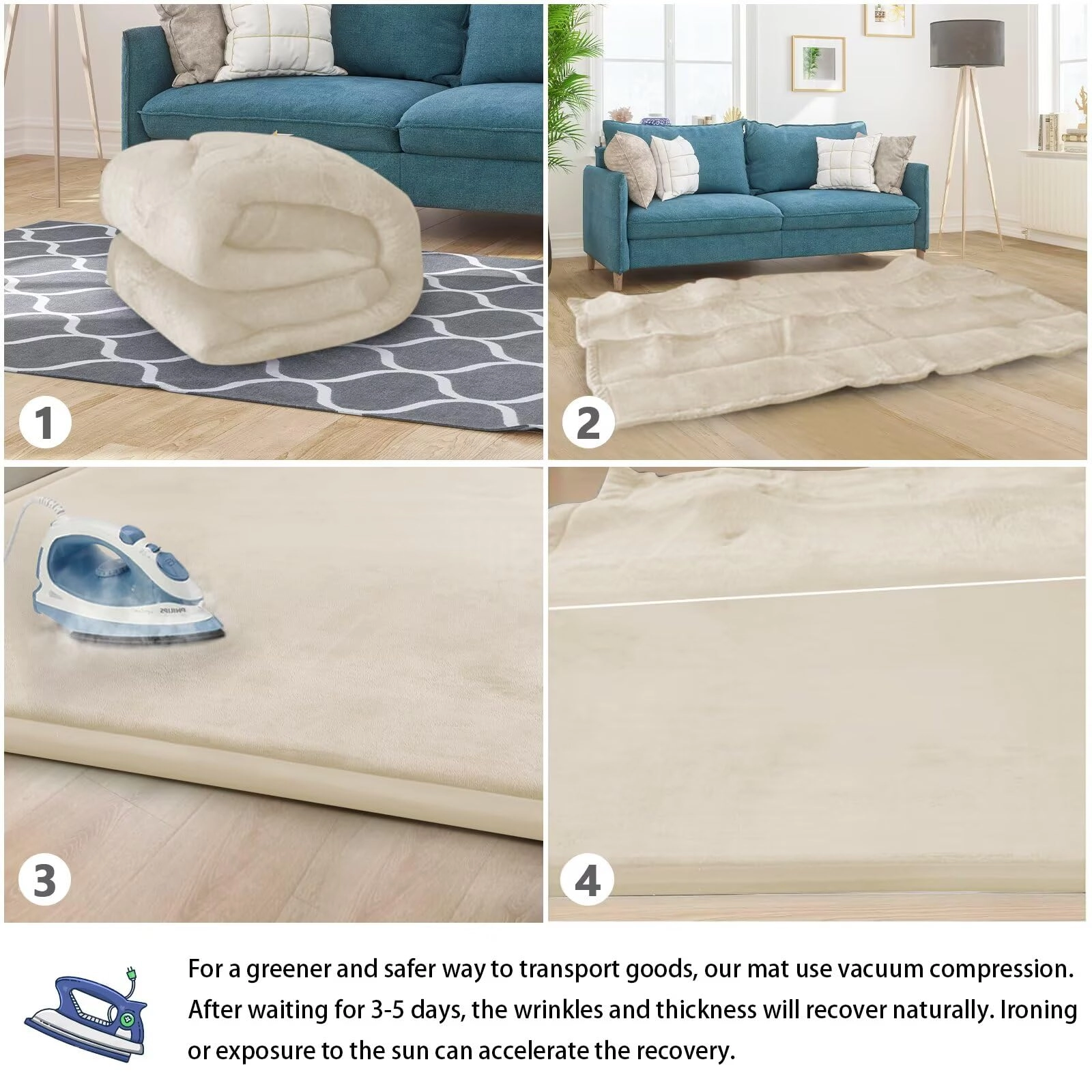 Baby Play Mat - 79"x158" 1.3" Thick Cream