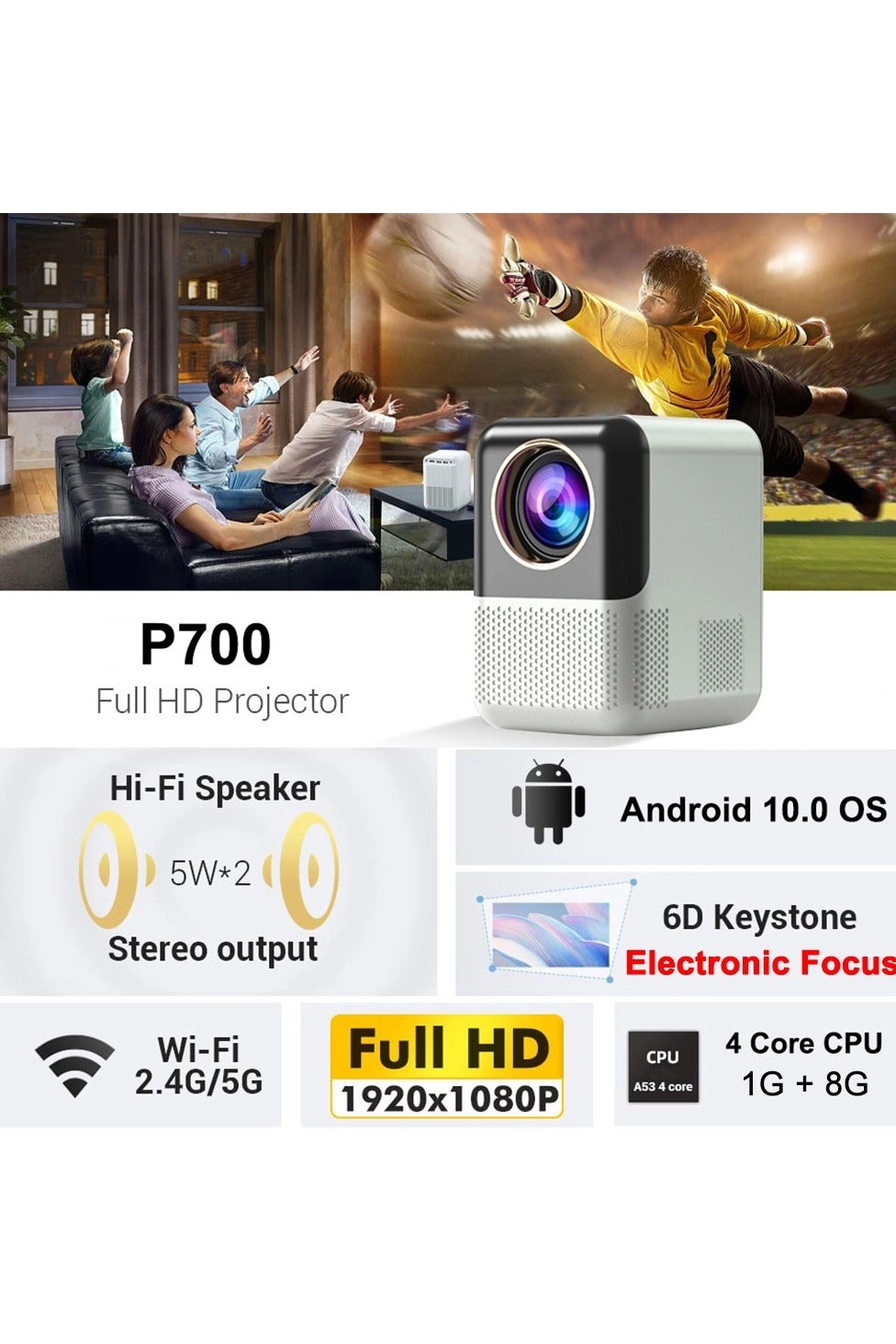 Upgrade Portable Projector 400ANSI 1080P