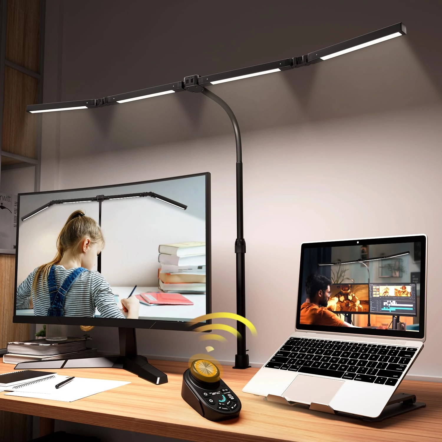sandroy volt Adjustable LED Desk Lamp - Stepless Dimming Remote 4 Light Sources