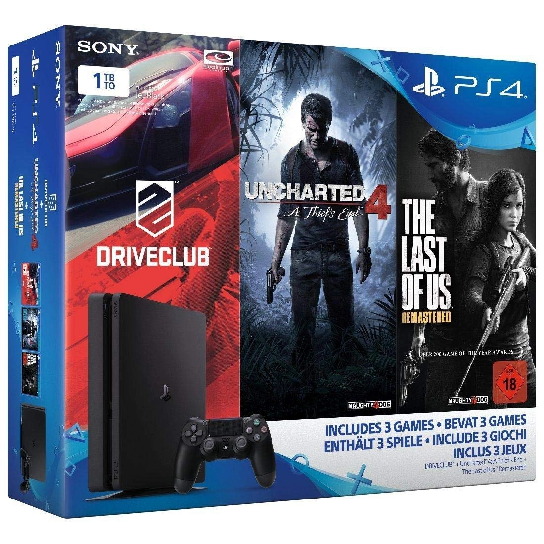 Sony PlayStation 4 - 1TB + Uncharted 4 + Drive Club + The Last of Us