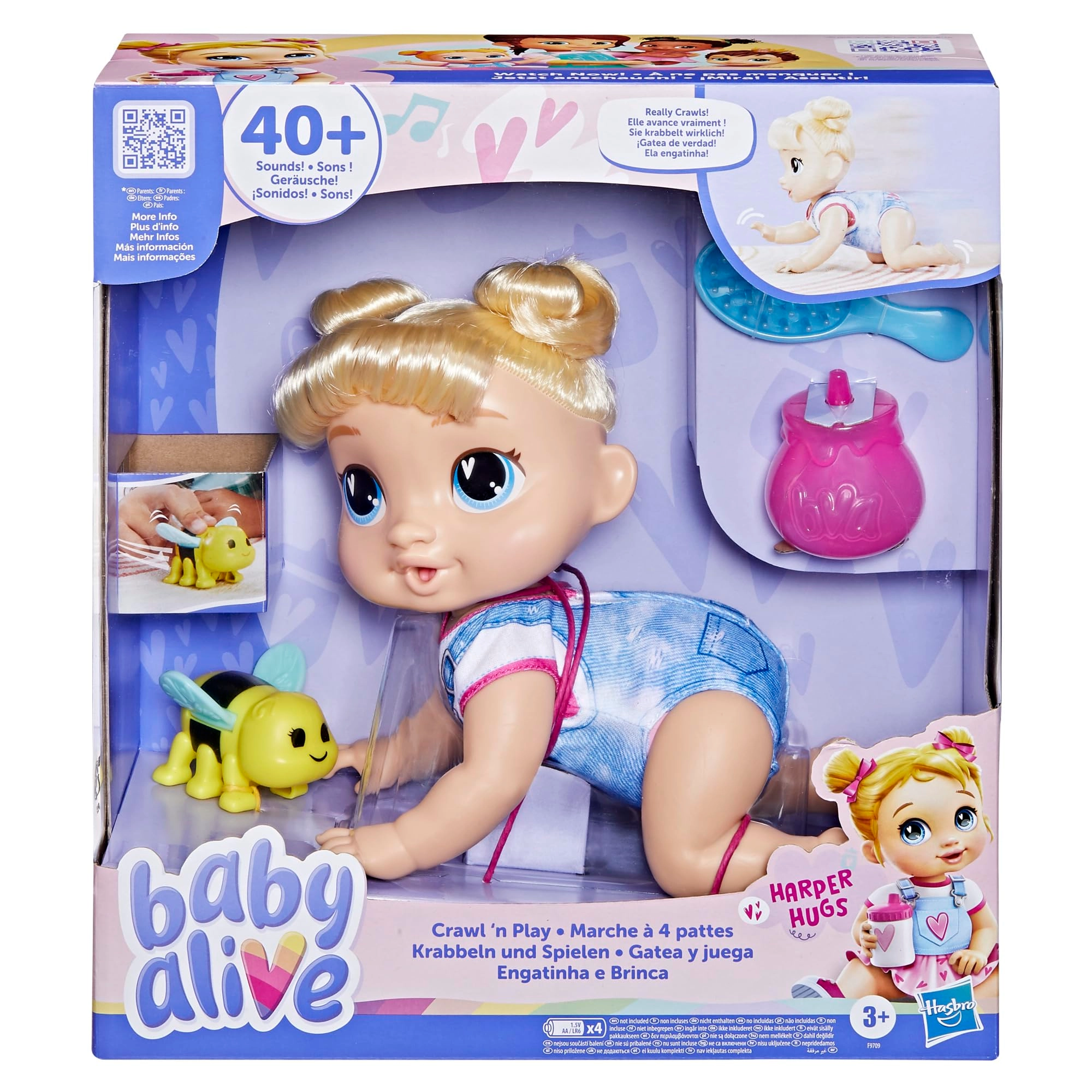 Hasbro Harper Hugs Crawling Baby Doll Set - 10.75 Inches Blonde Hair Ages 3+