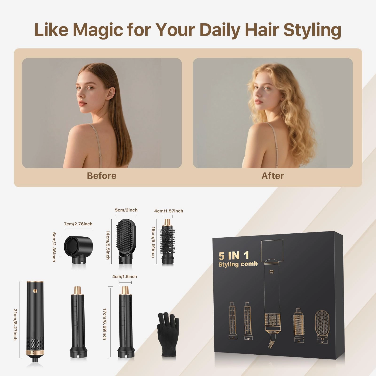 Hot Air Styler Brush Set - 5 in 1 800W 3 Level