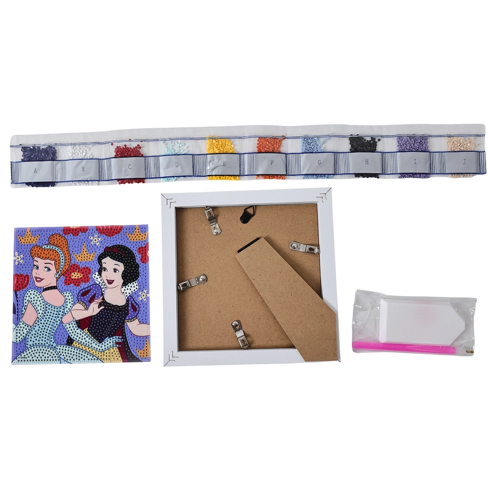 Princess Diamond Framed Painting Kit - 1 Canvas 1 Frame 6 Colorful Diamonds 1 Diamond Tray 1 Wax Square 1 Diamond Painting Stylus