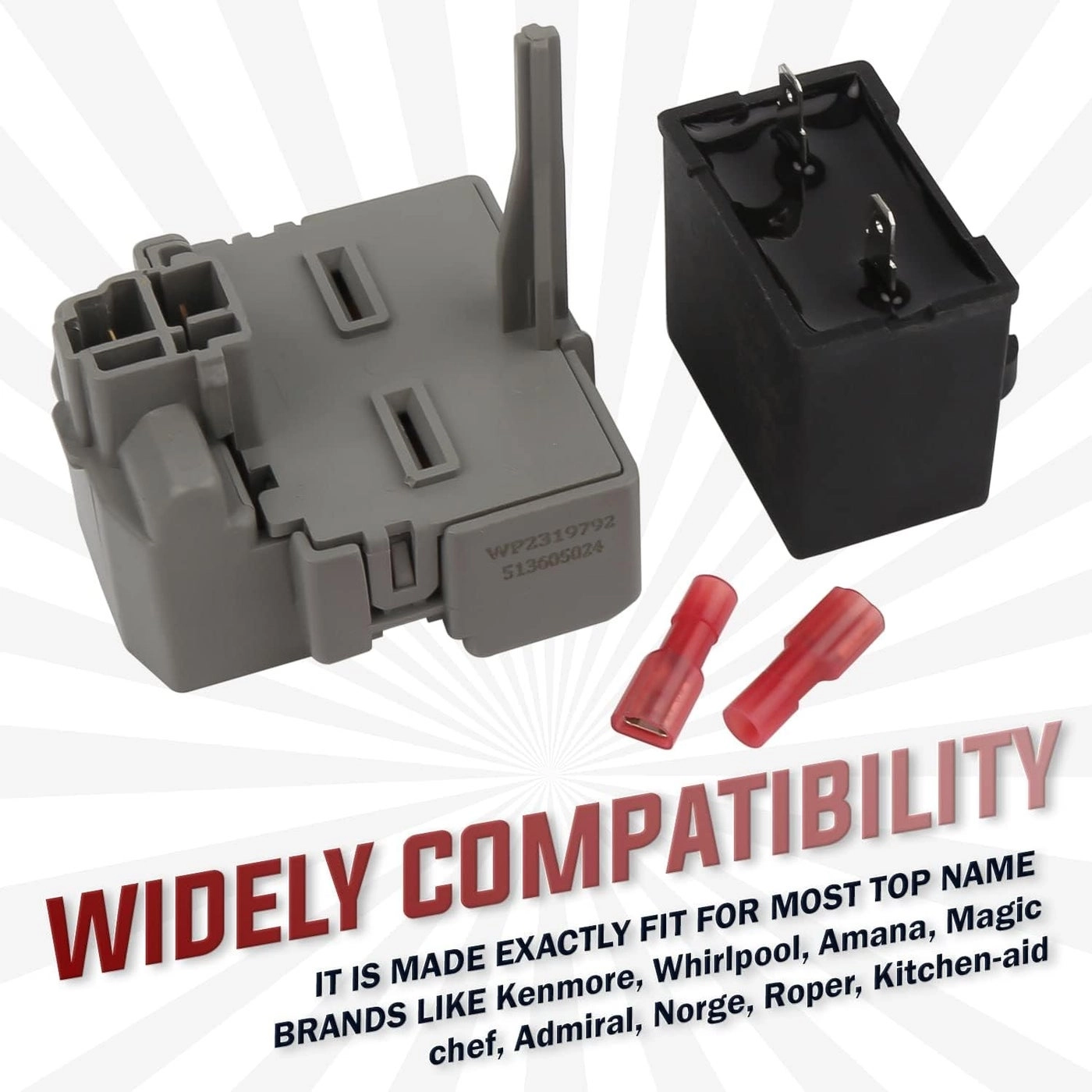 Overload and Start Relay - Compatible with Whirlpool Kenmore Refrigerators + Compressor Run Capacitor