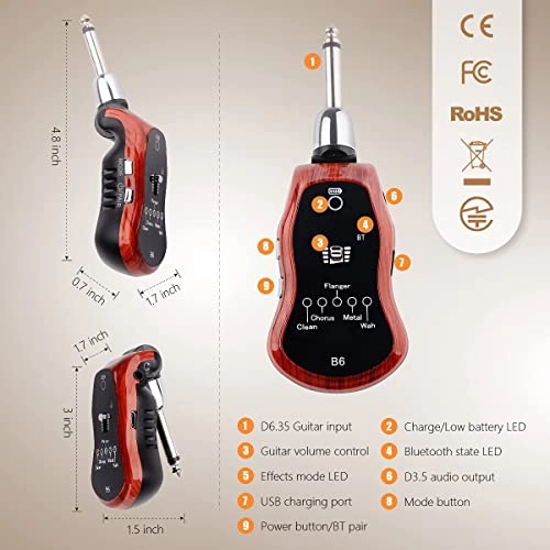 Guitar Headphone Amp - Bluetooth Rechargeable 5 Effects