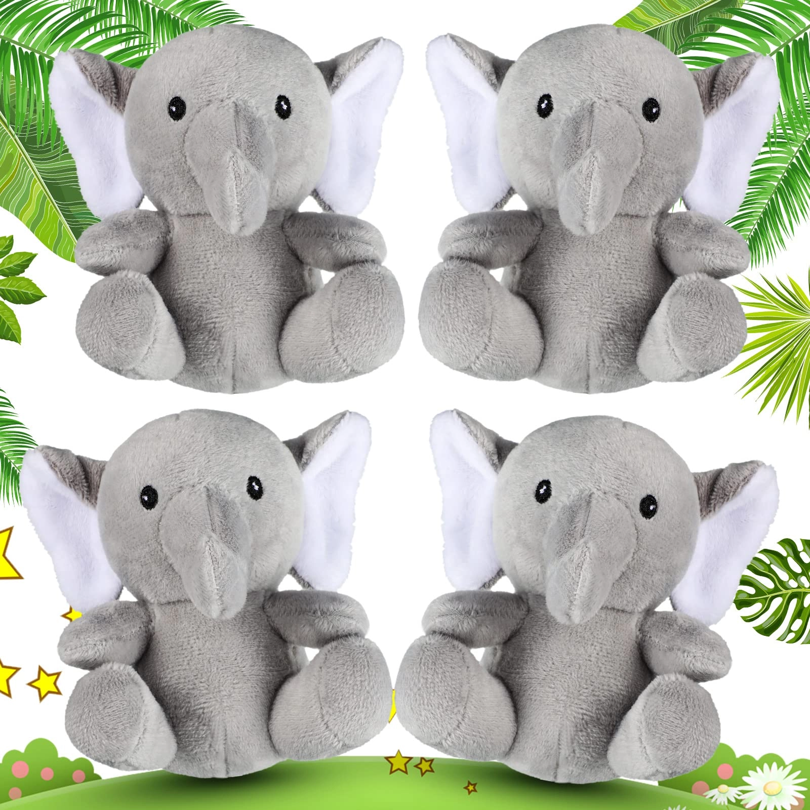 Skylety Elephant - 4 Inch Grey 4 Count