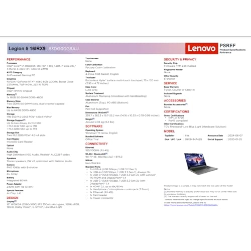 Legion 5 16IRX9 - 16'' i7-13650HX 16GB DDR5 1TB SSD