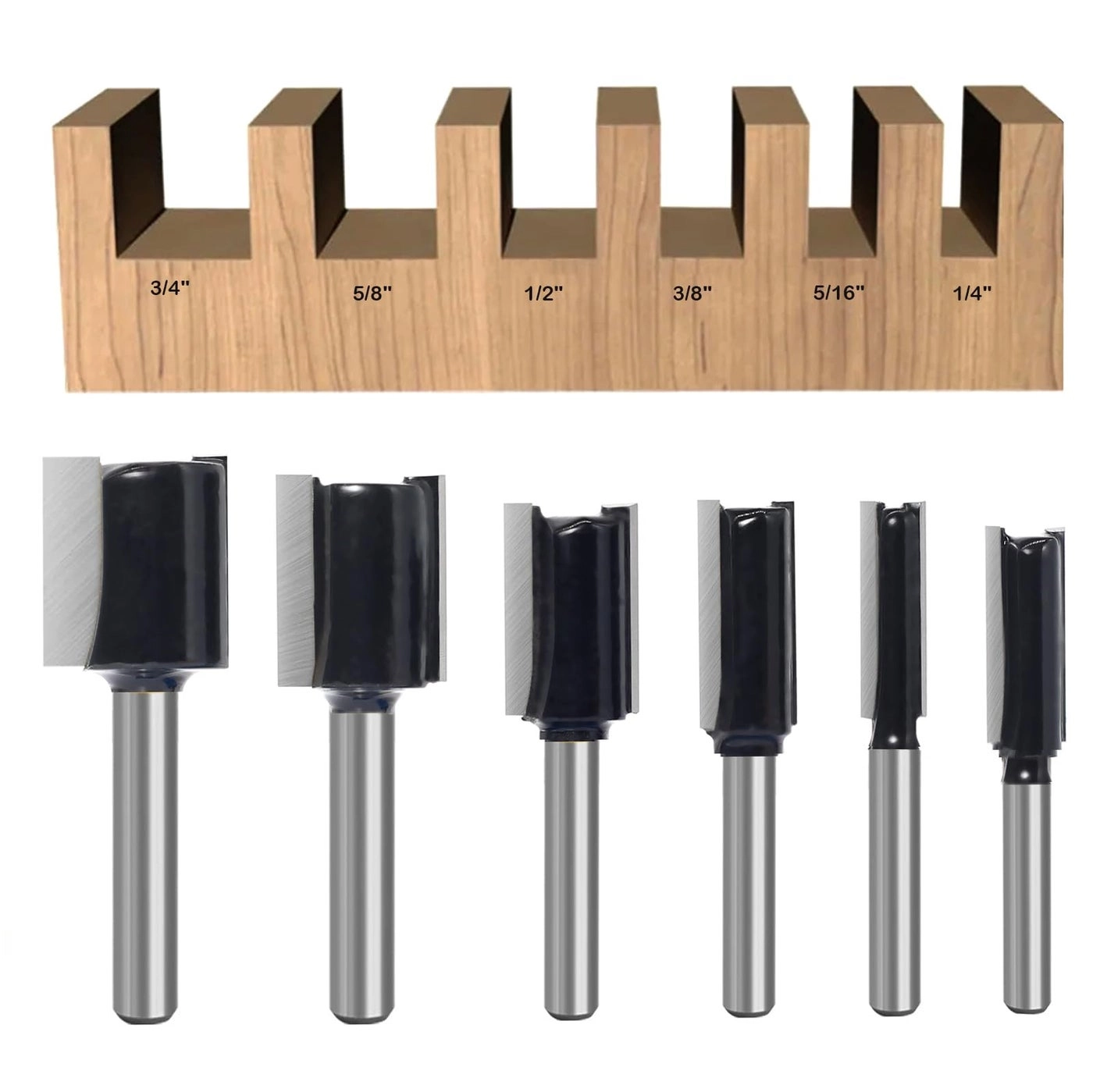 SICWOOD Straight Router Bit Set - 14 Shank 6Pcs