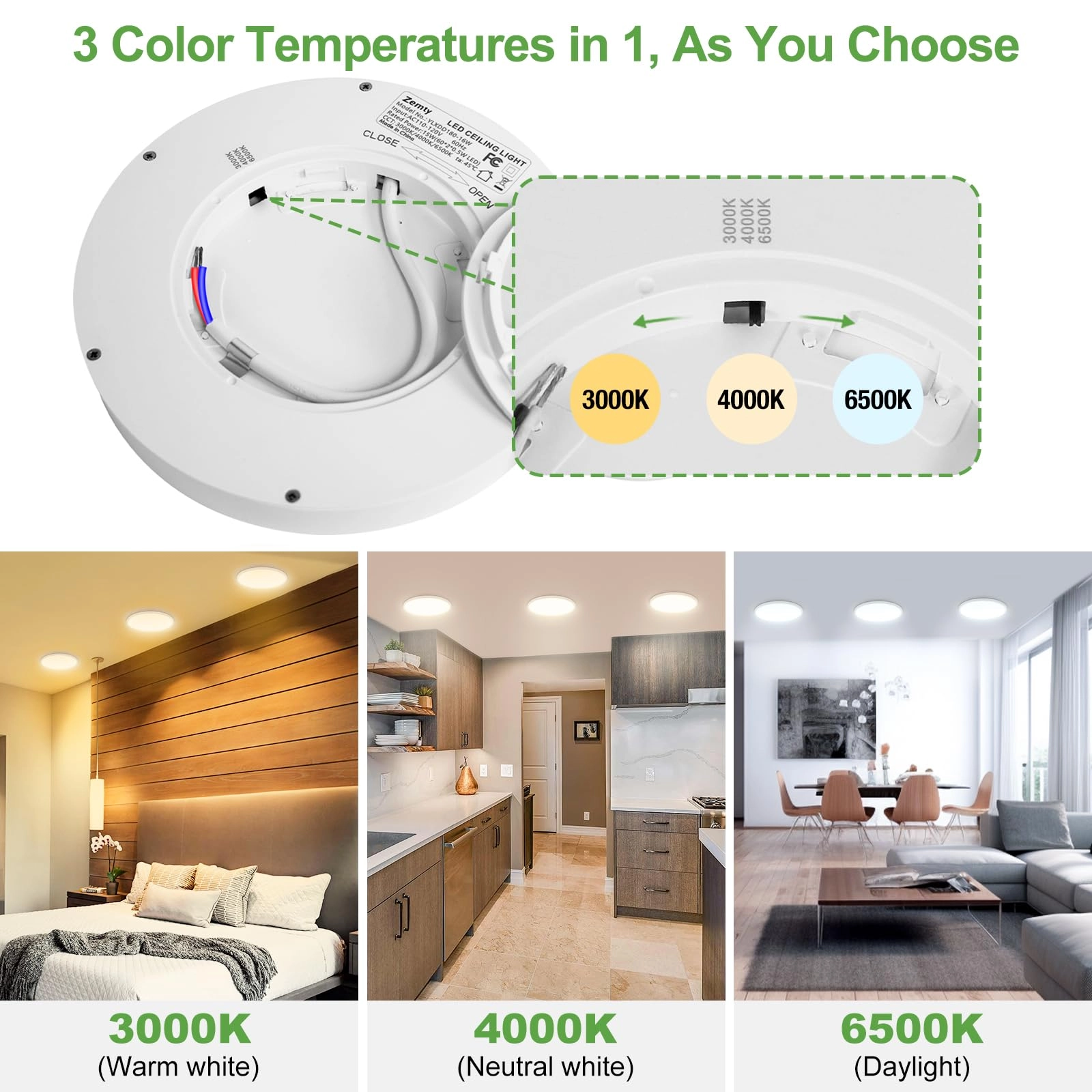 led ceiling light - 3000K/4000K/6500K Pack