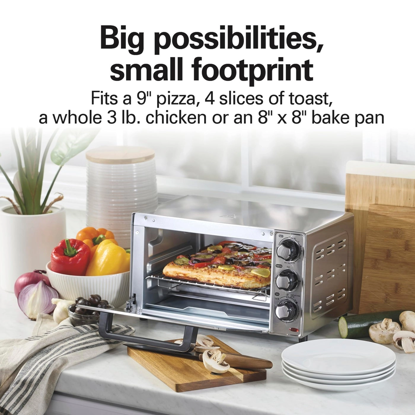 Countertop Toaster Oven & Pizza Maker - Large 4-Slice Capacity Stainless Steel