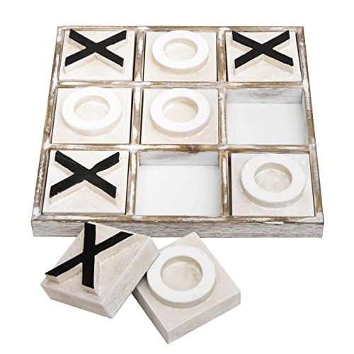 JEVERGN Tic Tac Toe - Large Wooden Whitewashed