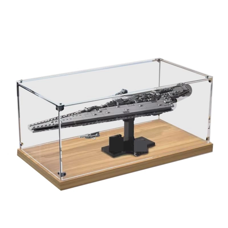 HCAEIOFJ Display Case - Clear Acrylic 50x25x20cm Wood Bottom