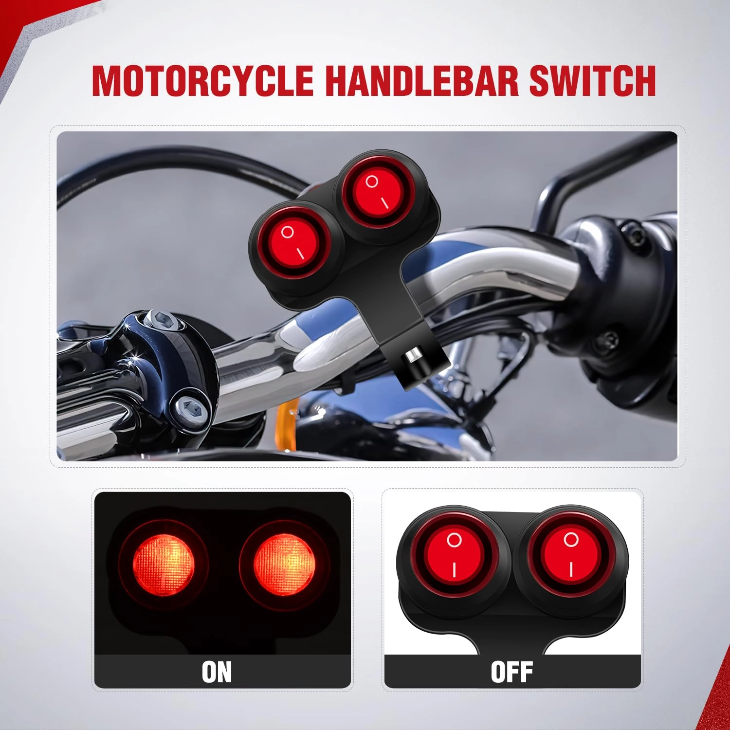 Motorcycle Handlebar Switch - 12V Dual Push Button Waterproof