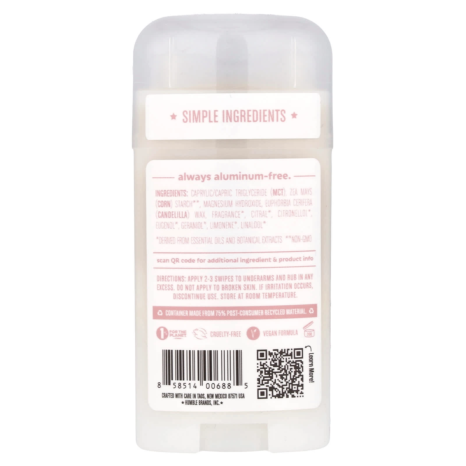 Aluminum-Free Deodorant - Moroccan Rose 2.5 oz (70 g)