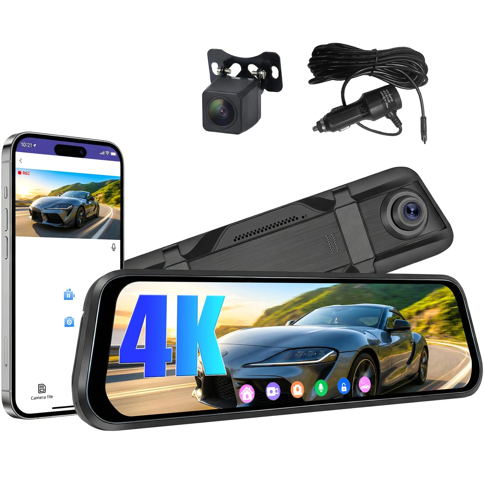 SIXTOP 9.66 Inch Mirror Dash Cam - 4K 25FPS