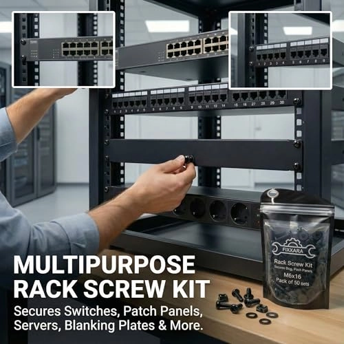 Rack Mount Screws + Cage Nuts + Nylon Washers - M6x16