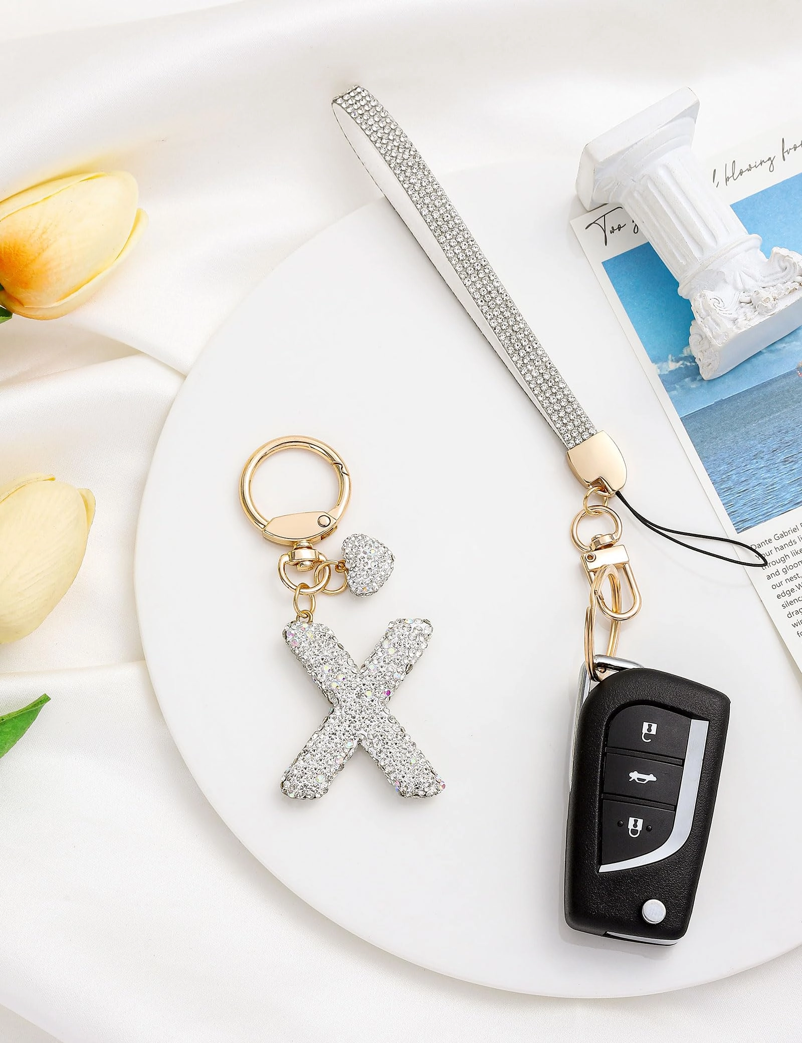 Initial Keychain - L Purple Rhinestone