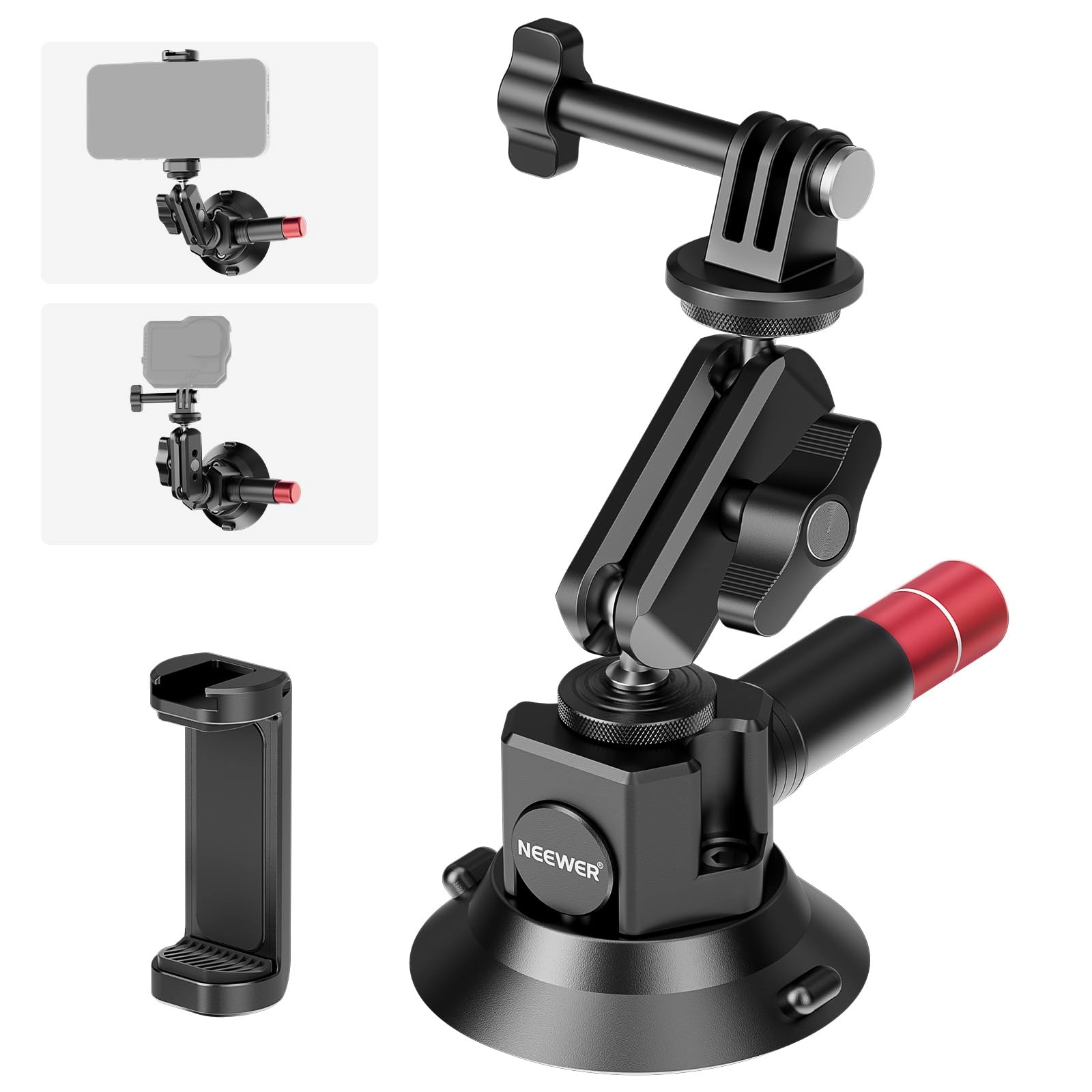 Neewer Suction Cup Camera Mount Bracket - 3" Ball Head Magic Arm