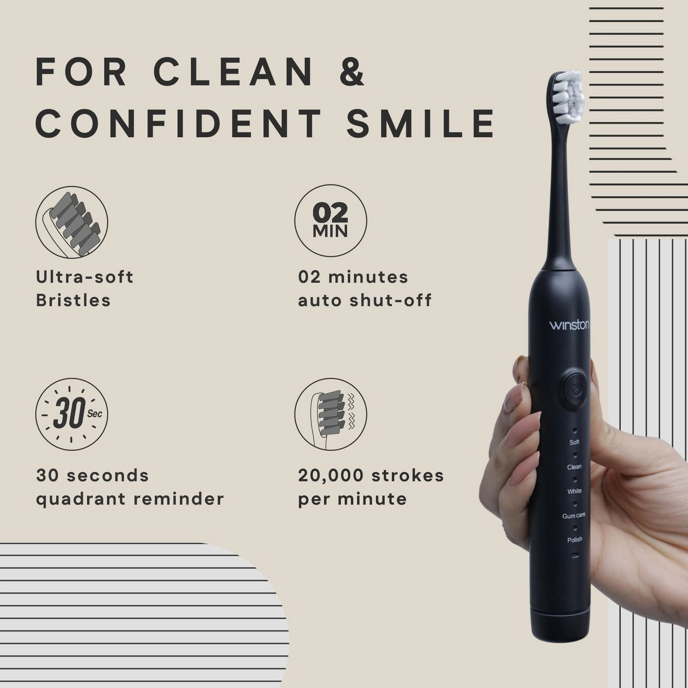 Sonic Electric Toothbrush - Rechargeable IPX8 Waterproof 5 Cleaning Modes