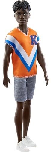 Ken Fashion Doll - Twisted Black Hair Orange Athletic Jersey Ages 3+
