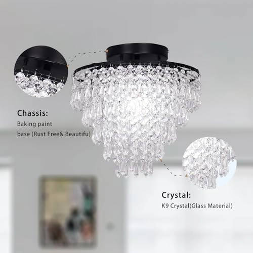Mini Crystal Ceiling Light - 11.8 Inches 5 Levels Raindrops E26 Base