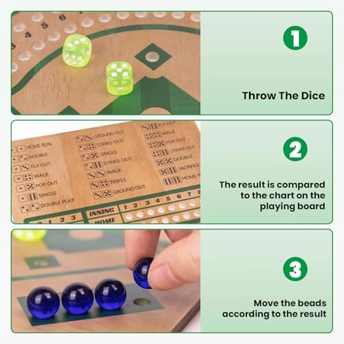 Baseball Board Game - Solid Wood 12 Colourful Beads Portable