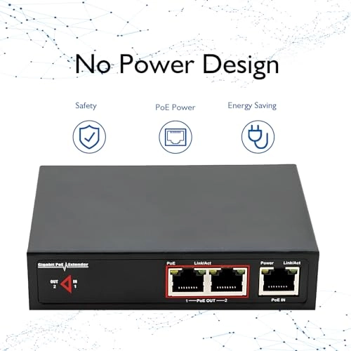 PoE Extender - up to 22W 2(PoE OUT) IEEE 802.3af IEEE 802.3at 10/100/1000 Mbps 60W total power budget