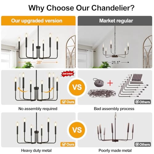 6-Light Farmhouse Chandelier - Black Indoor