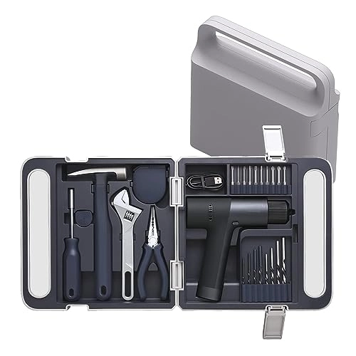 Cordless Brushless Drill - 2000mAh + Multipurpose Screwdriver + Adjustable Spanner + Needlenose Plier + Claw Hammer + Rubber Hammer + Self-lock Measure Tape + 18 Bit & Drill Set