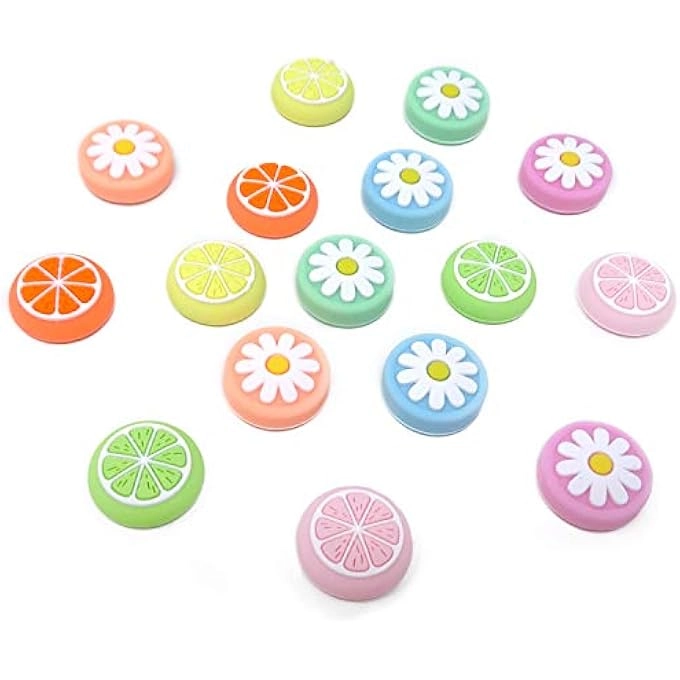 rayihni Silicone Thumb Grip Caps - 16PCS Cute Fruit Lemon and Flower Joy-Con