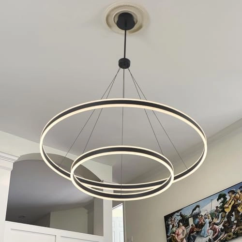 2 Lights Rings Chandelier - Adjustable Color Temperature Dimmable