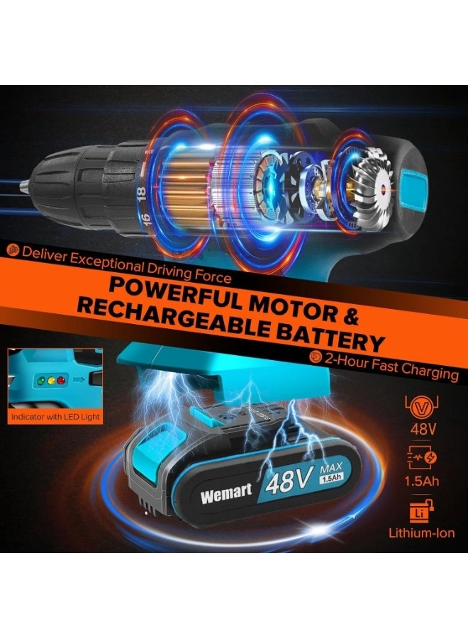 Cordless Drill Set - 1.5 Amp Hours