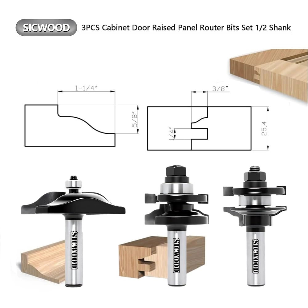 Raised Panel Router Bits - 1-5/8" 1/2 3PCS