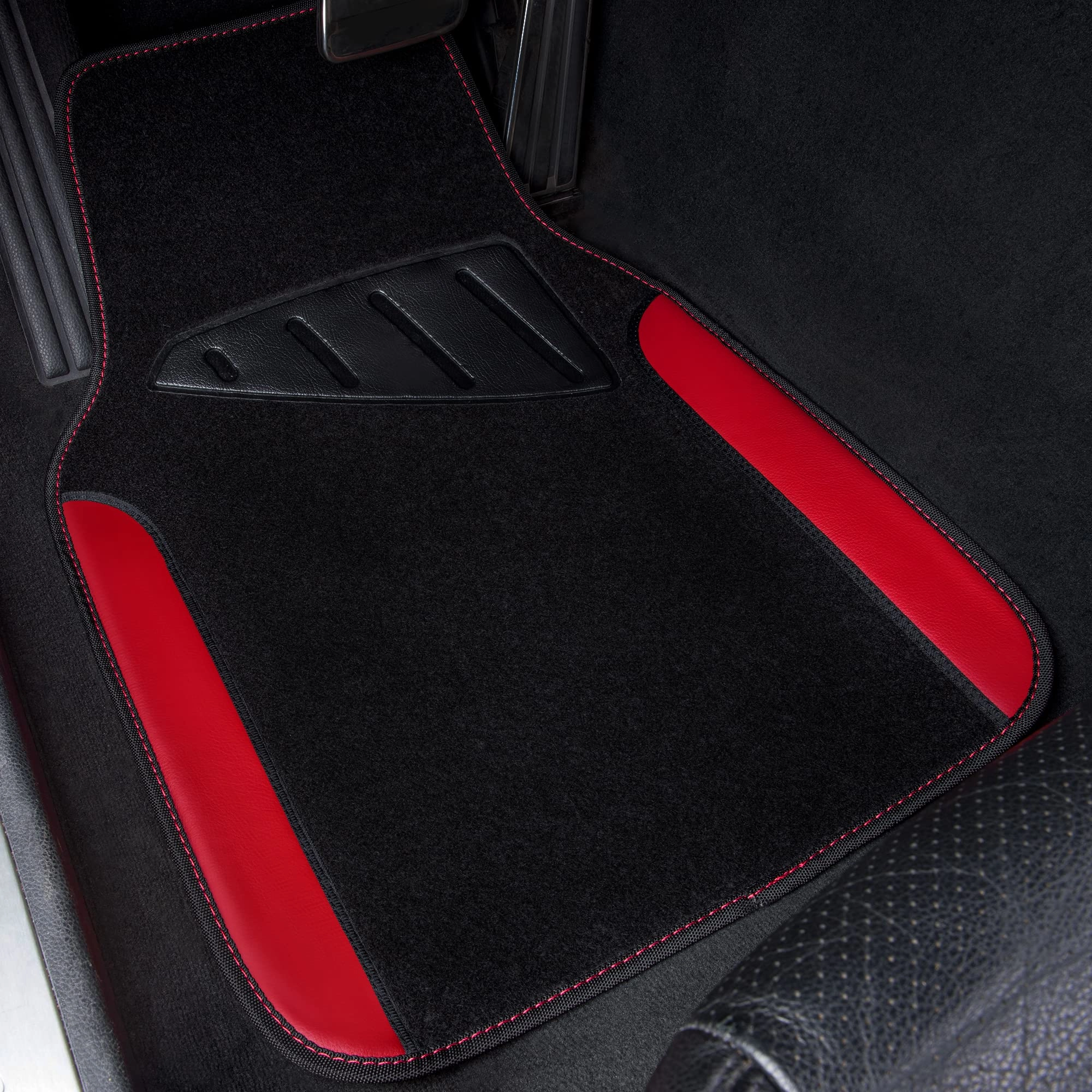 Universal Fit Car Floor Mats - Set of 4pcs Black and Burgundy