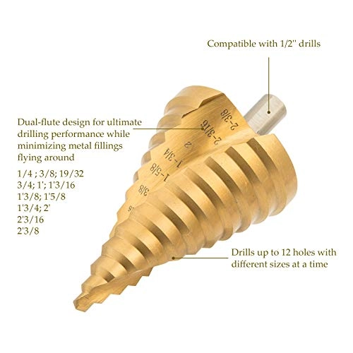 HSS Spiral Groove Step Drill Bit - High Speed Steel (HSS) 1 piece(s) 1/4" to 2-3/8" Drill Bit