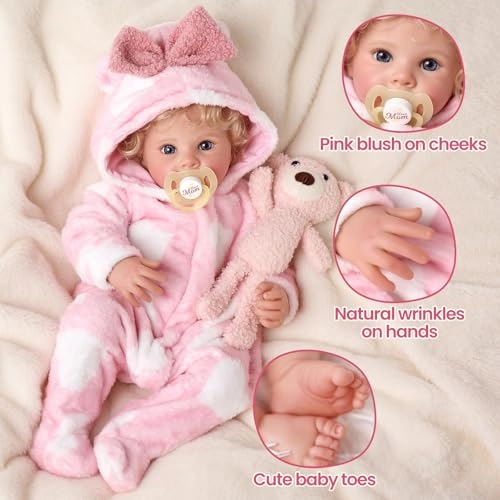 Reborn Baby Doll - 20 Inch Silicona Blond Curly Hair Ages 3+
