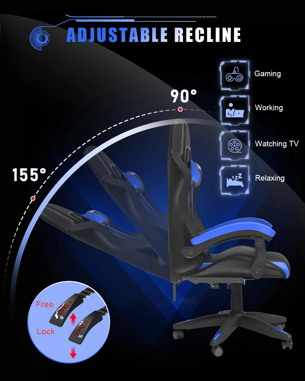 white LED gaming chair - RGB Reclining PU Leather
