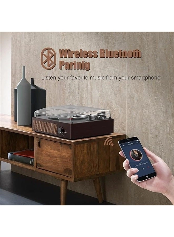 Record Player Turntable - Built-in Bluetooth 3-Speed 2 Stereo Speakers