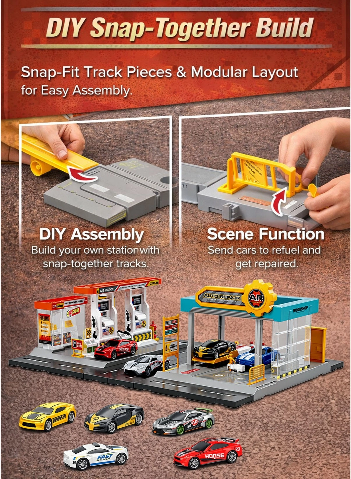 Gas & Repair Station Playset - 1:64 6 pcs