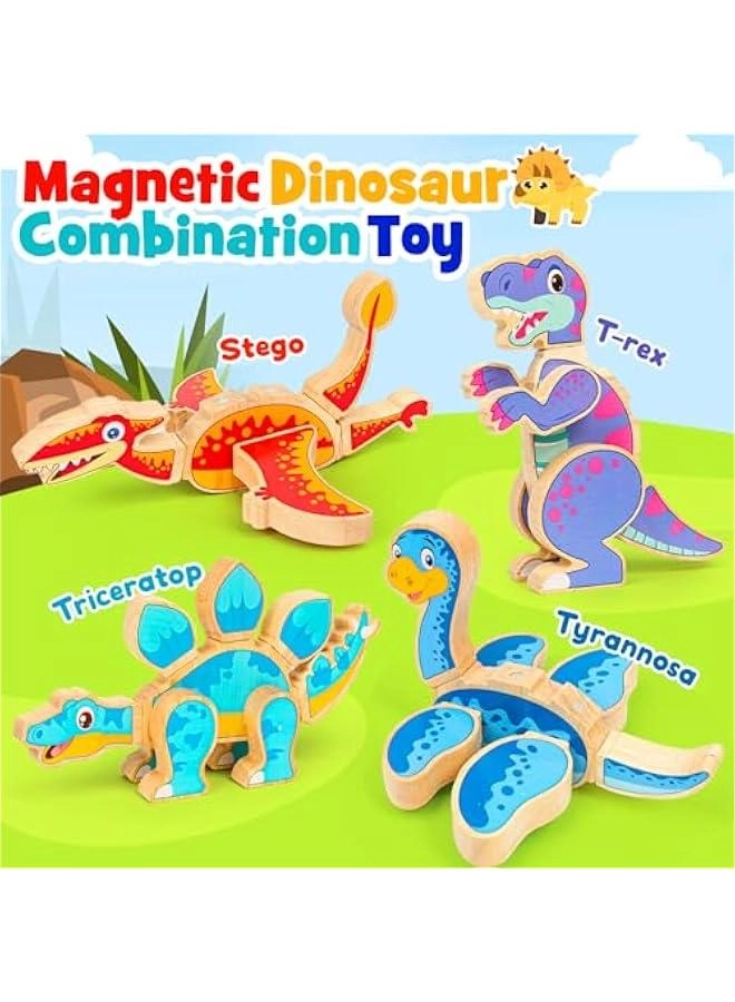 Magnetic Dinosaur Building Blocks - Wooden Take Apart