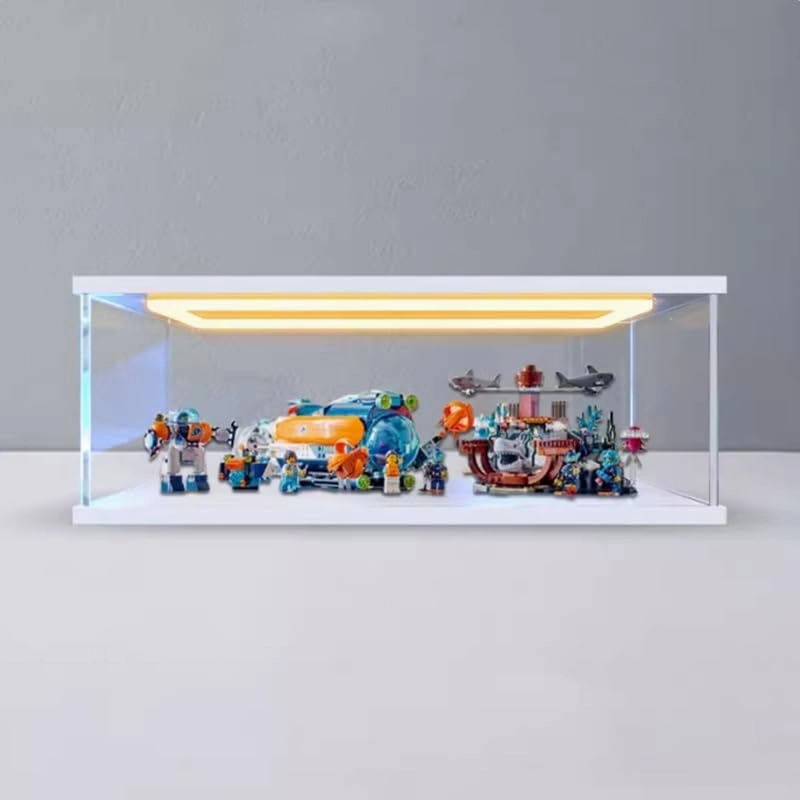 Clear Acrylic Display Case - Compatible with 60379 50x25x15cm White Bottom+top Light