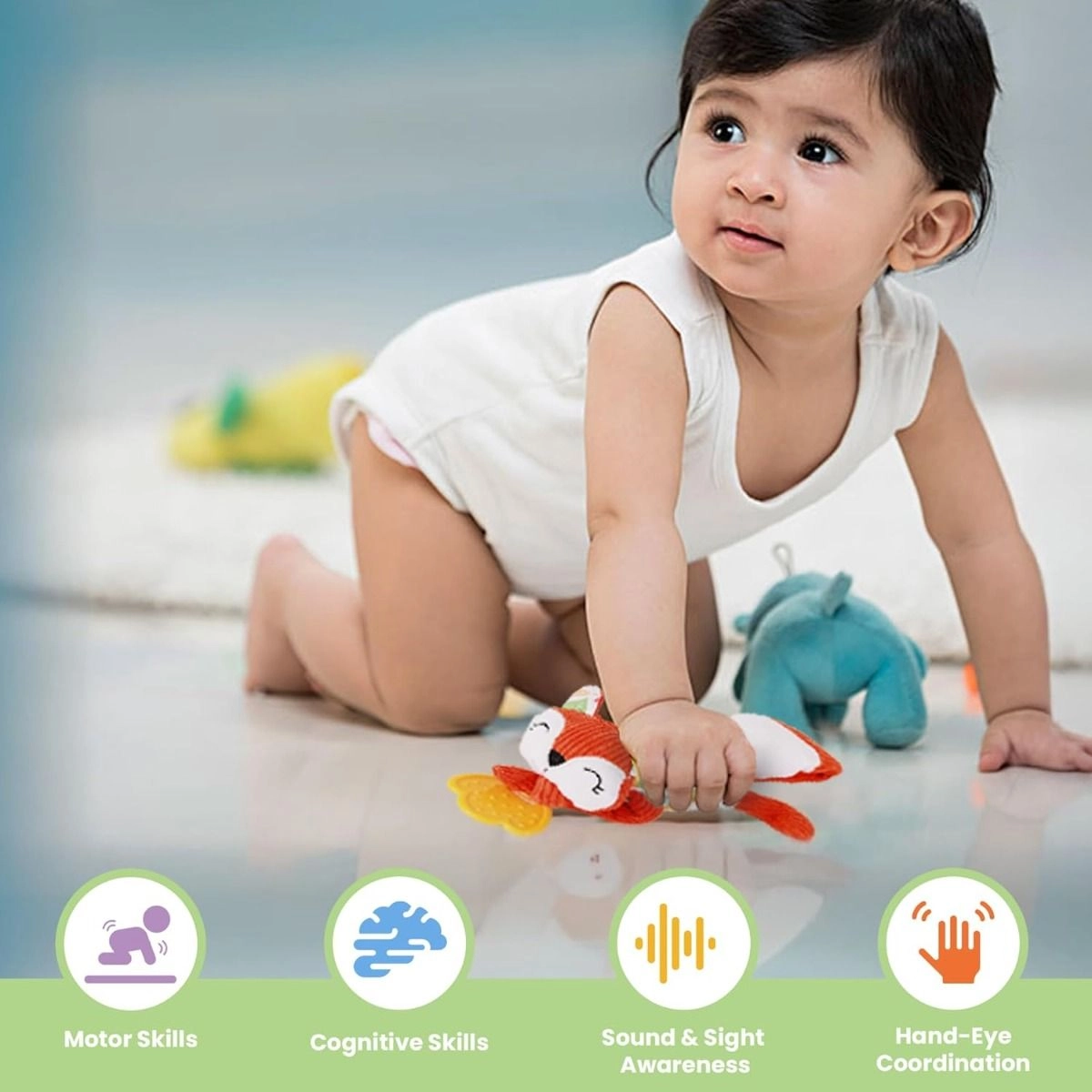 Squirrel Hanging Cot Stroller Teether Toy - Orange 3 Months