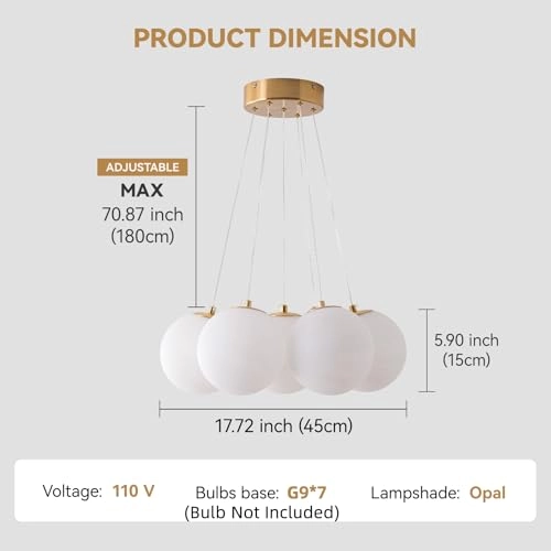 Milk glass bubble chandelier - 70.87inch