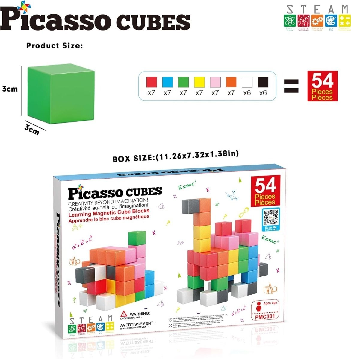 Magnetic Cubes Learning Blocks - 3+ 54 pieces